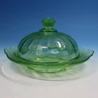 Anchor Hocking Depression Glass - Uranium Green Cameo - Round Butter Dish