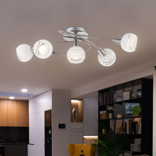 Deckenlampe Deckenleuchte Spotleuchte Wohnzimmerlampe 5 Flammig Glas weiß LED - Bild 1 von 9