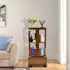Multi Storage Table, Side Table with Rolling Wheels, Removable Swivel Bookcase