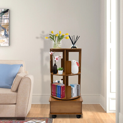 Multi Storage Table, Side Table with Rolling Wheels, Removable Swivel Bookcase