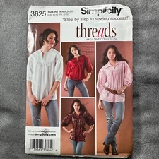 Simplicity 3625 Blouse Pattern R5 14–22 Threads Collection UNCUT Pullover Y2K