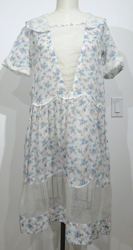 ANTIKES VINTAGE TAGESKLEID 20ER JAHRE DROP WAIST BAUMWOLLE BLUMEN ORGANDY ART DECO M F4 - Bild 16 von 19
