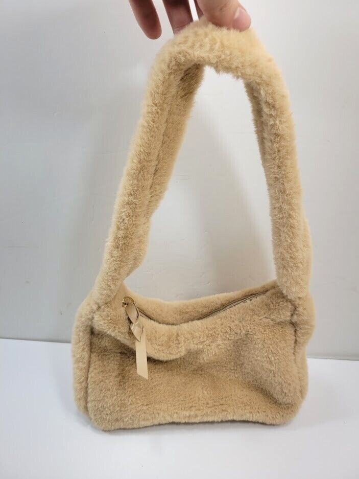Tan faux fur plush Tote Bag, (16.5\