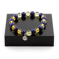Armband Perlen Lapis Lazuli + Citrin 8 Mm. Hergestellt In Frankreich.