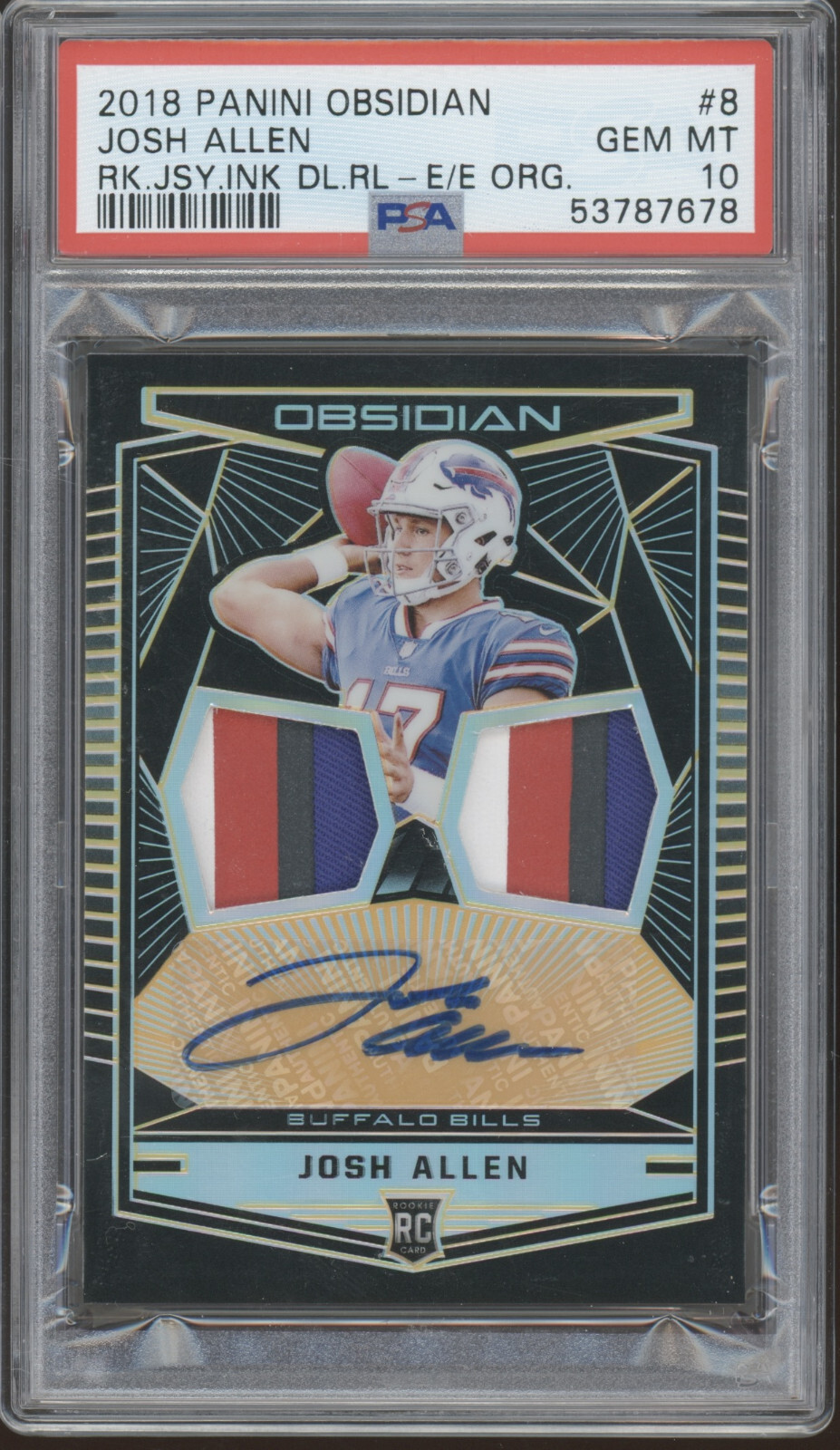 Josh Allen Panini Obsidian Rookie Jersey Ink Dual Relics #8 Orange Electric Etch