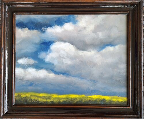 Original Ölgemälde Frühling Raps Wolken Impressionismus Handgemalt Inkl. Rahmen - Bild 1 von 14