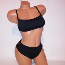 Victoria Secret Swim Bikini Medium Top Bottom Black Ribbed Bralette Style New
