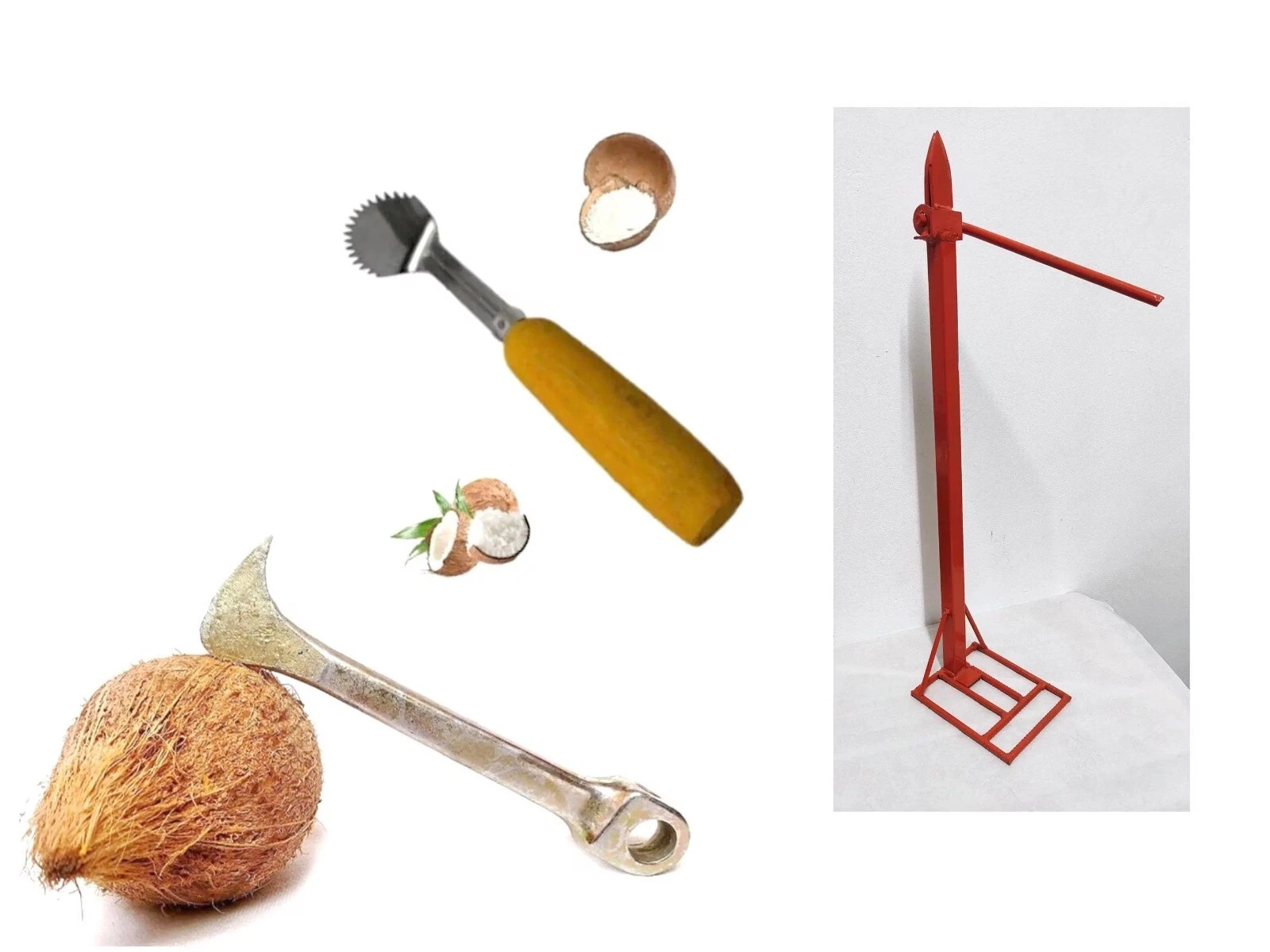 Manual Iron Coconut Husk Remover with Shell Opener and Coconut Scrapper