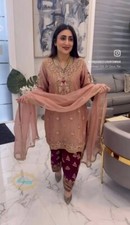 Classy Peach Pure Chinnon Silk Salwar Kameez With Dupatta For Women Girls