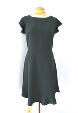 NWT $90 LOFT Dark Green Poly Chiffon Career Dress Relaxed Waist Flutter Hem 8