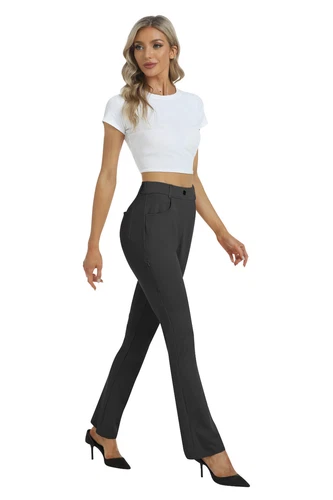 Women Bussiness Slacks Pant Soft Comfy Elastic Casual Stretch Bootcut Trousers - Picture 41 of 66