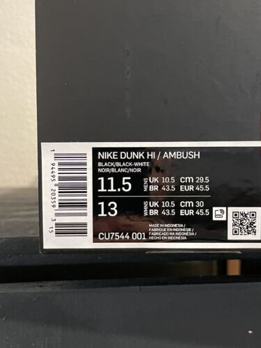 Nike Dunk High x Ambush Black White Size 11.5 CU7544-001 Brand New - Picture 3 of 3
