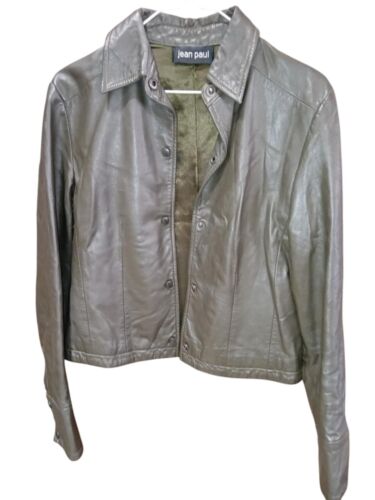 Echt Leder Damen Jacke Braun Grün Größe 36 St-0376