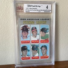 1970 TOPPS VAULT FILE COPY 70 PITCHING LEADERS DENNY McLAIN JIM PERRY BVG GRADED