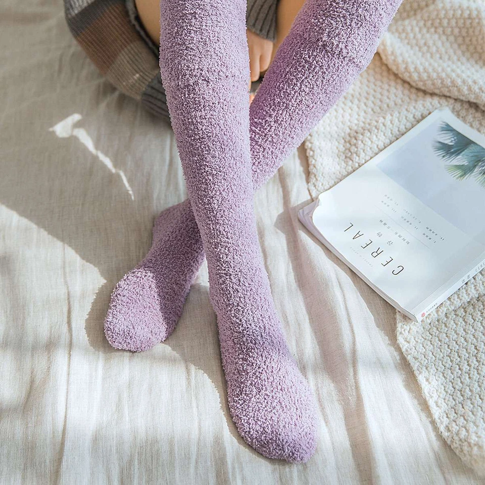 Женщин тепловой уютный пушистый флис длинные носки над колена теплый чулок тапочки носки - Изображение 4 из 4
