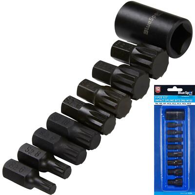 Impact Spline Bit Socket Set M6-M18 S2 Steel 1/2'' Drive 9pc 01496