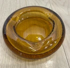 Vintage MURANO ITALY  Amber  Bullicante Glass  Ashtray 7"