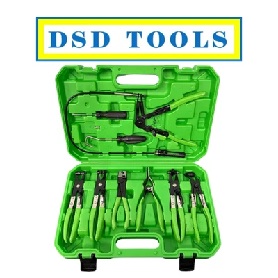 DSD TOOLS Tools 9pc Auto Hose Clamp Removal Clip Fixings Pliers Set Green DS1011