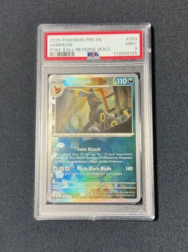2025 POKEMON PRE EN-PRISMATIC EVOLUTIONS POKE BALL REVERSE HOLO UMBREON PSA 9