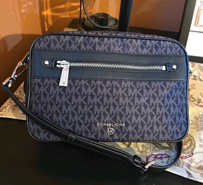 Michael Kors Jet Set Crossbody Bag, EUC, Coated Canvas, Black/Gray, Silver HW