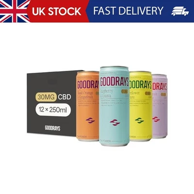 GOODRAYS CBD Drinks, Sparkling Low Calorie Soft Drink, Natural Sleep Stress and