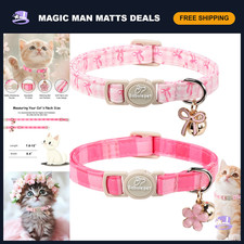 2 Pack Adjustable Pink Cat Collars with Bell Bow - Cute Plaid Breakaway Kitten