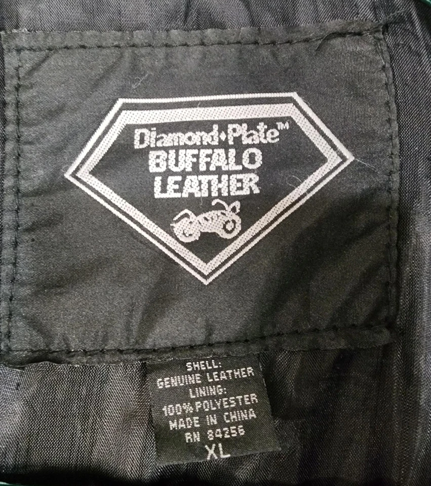 Diamond Plate Buffalo Leather Jacket Mens XL Black Patchwork Biker Motorcycle - Image 3 of 4