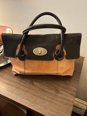GABS Convertible Caramel Brown & Knit Top Handle Satchel Bag Made in Italy