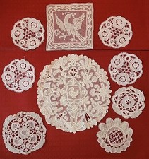 9 Vintage Crochet Torchon Lace Floral Doilies 4-9 inch Rondel Doily Lot