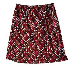 Vintage Y2K Red Brown Plaid A-Line Midi Skirt 90s sz Large academia retro preppy