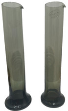Italian Art Glass Bud Vases Pair 8" Tall Smoked Cylinder Beaker Vase MCM