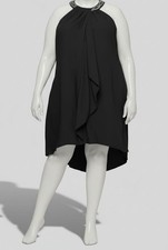 SLNY Women Black Jewel Neck Hi-Low Halter Dress Plus Size: 16W