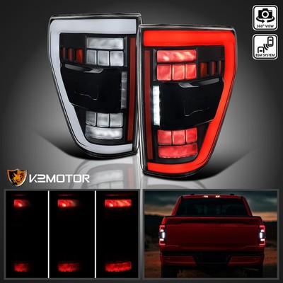 Fits 2021-2023 Ford F150 Black Sequential Full LED Tail Lights w/ Blind Spot