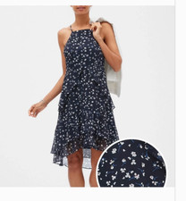Banana Republic Midi Slip Dress 8 Black Ruffle High Low Hem NEW NWT