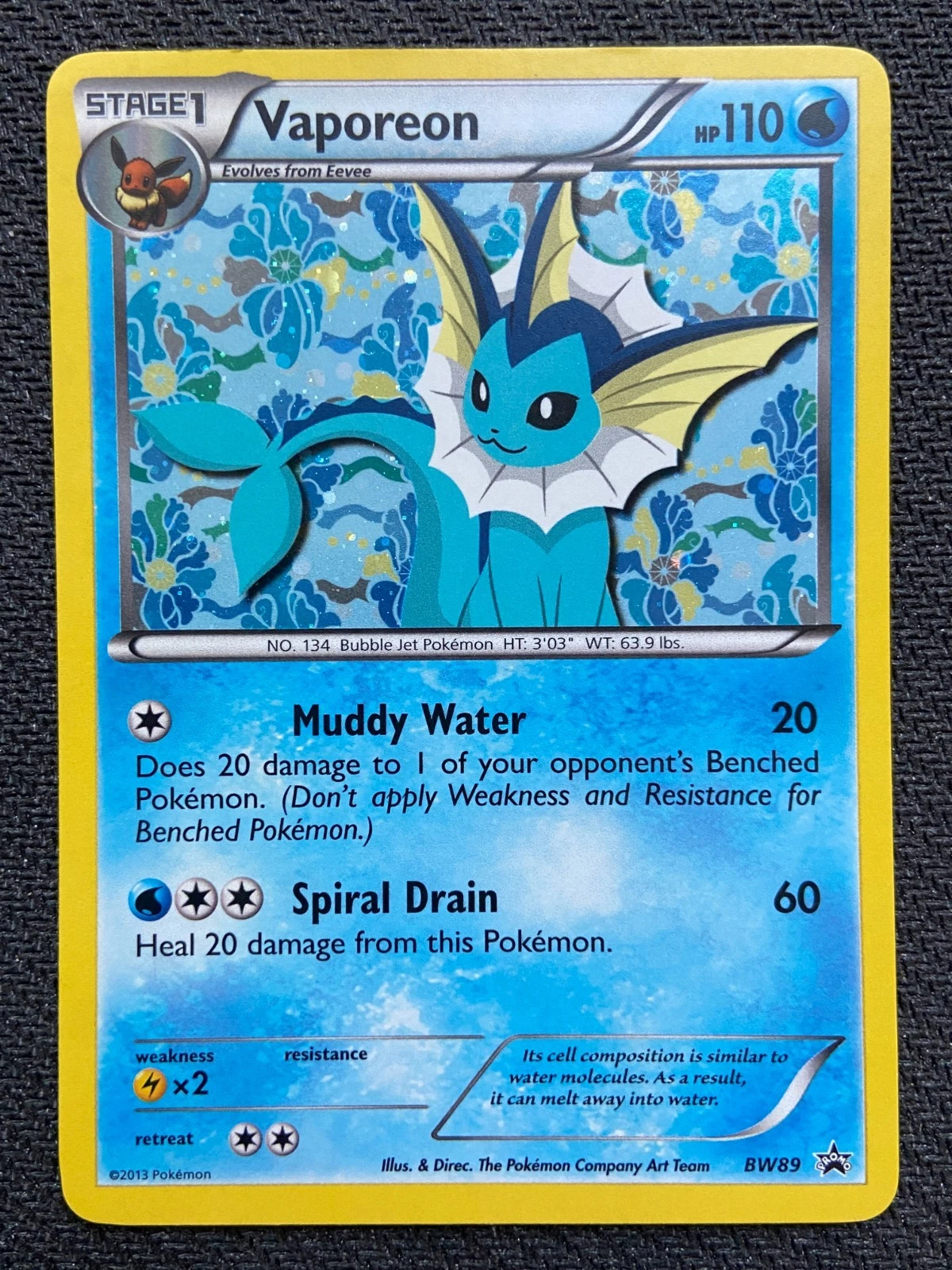 Pokemon 2013 Black & White Vaporeon BW89 Holo Black Star Promo - Lightly Played