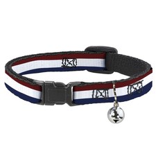 Cat Collar Breakaway with Bell Stripes Red/White/Blue NARROW Fits 8.5-12"
