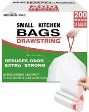 Trash Bags, 2.6 Gallon, 200 Count, Drawstring, Odorless, Extra Thick, White P...