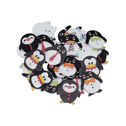 30pcs Cute Penguin Wood Buttons for Crafts DIY Sewing Scrapbooking Decor 25x24mm - Picture 3 of 6