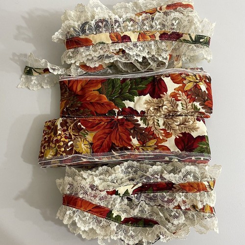 Trim Autumn Fall Colors Print Lace Sewing Curtains Decor Craft 14 Total Yards - Picture 2 of 5