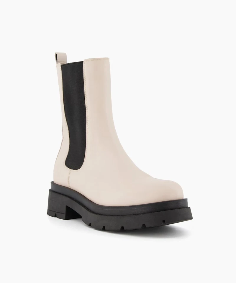 Dune London Womens Beige Leather Ankle Flat Boots Size EU 36