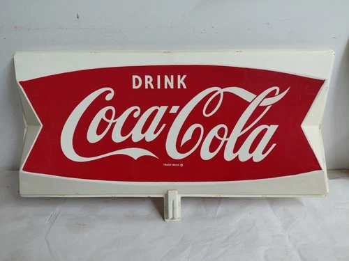 Vintage Drink Coca Cola Fishtail Logo Display Plastic Rack Soda Advertising Sign
