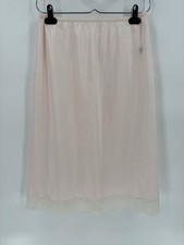 Christian Dior Vintage Slip Skirt Womens Medium Pink White Lace Logo 70s 80s
