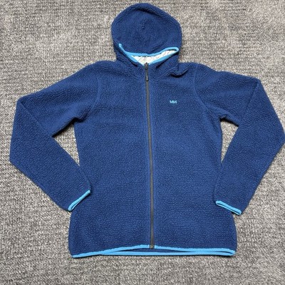 Helly Hansen Jacket Womens Medium Blue Sherpa Fleece Full Zip Hooded Outdoor