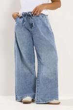 Yours Curve Plus Size Womens Belted Wide Leg Jeans