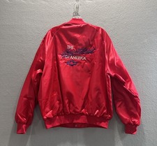 Vintage Chevy The Heartbeat of America Satin Bomber Jacket SZ XL Red Chevrolet