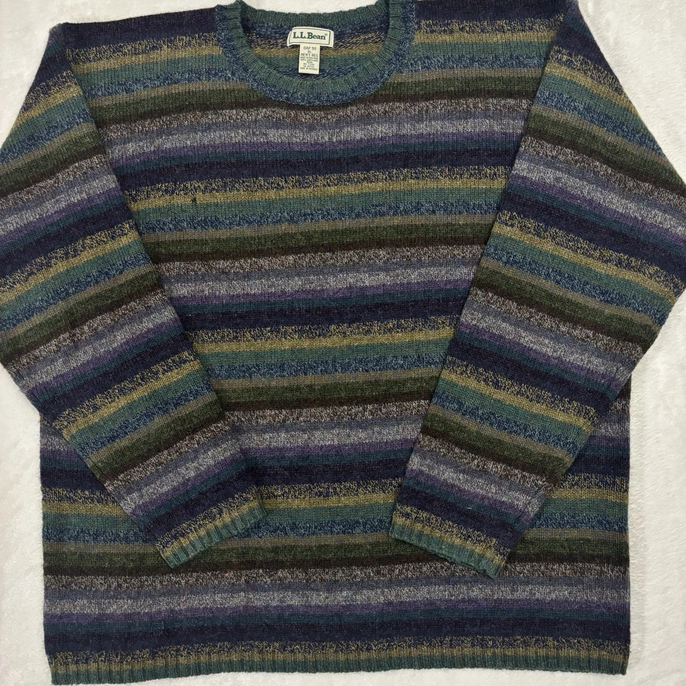Suéter LL Bean Shetland Lana Multicolor Rayas Cuello Redondo Talla XL De Colección LEER Foto 3 de 4