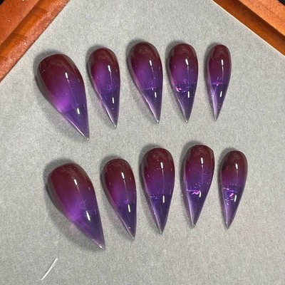 Handmade Press On Nail Dragon Claw Ice-clear Purple Glossy Eagle Claw Fake Nail