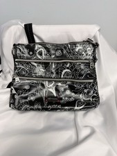 Sakroots Artist Circle Crossbody Bag Coated Canvas WhiteBlack Boho Peacock 3 Zip