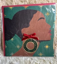 Papyrus Christmas Card 2022 Black African American Woman Jewel Wreath Earring