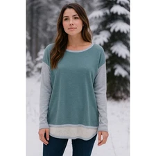 Smartwool Women's Medium Blue Shadow Pine Colorblock Sweater Merino Wool C29-2